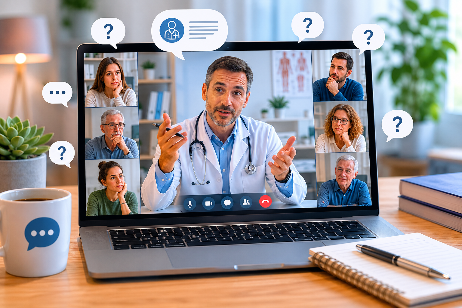 Médico respondiendo preguntas de pacientes